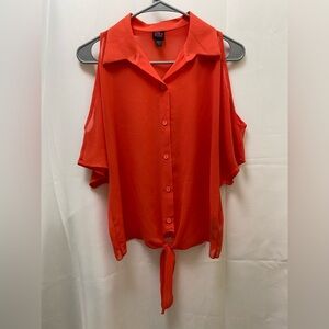 2B Bebe Vibrant Orange Cold-Shoulder Blouse